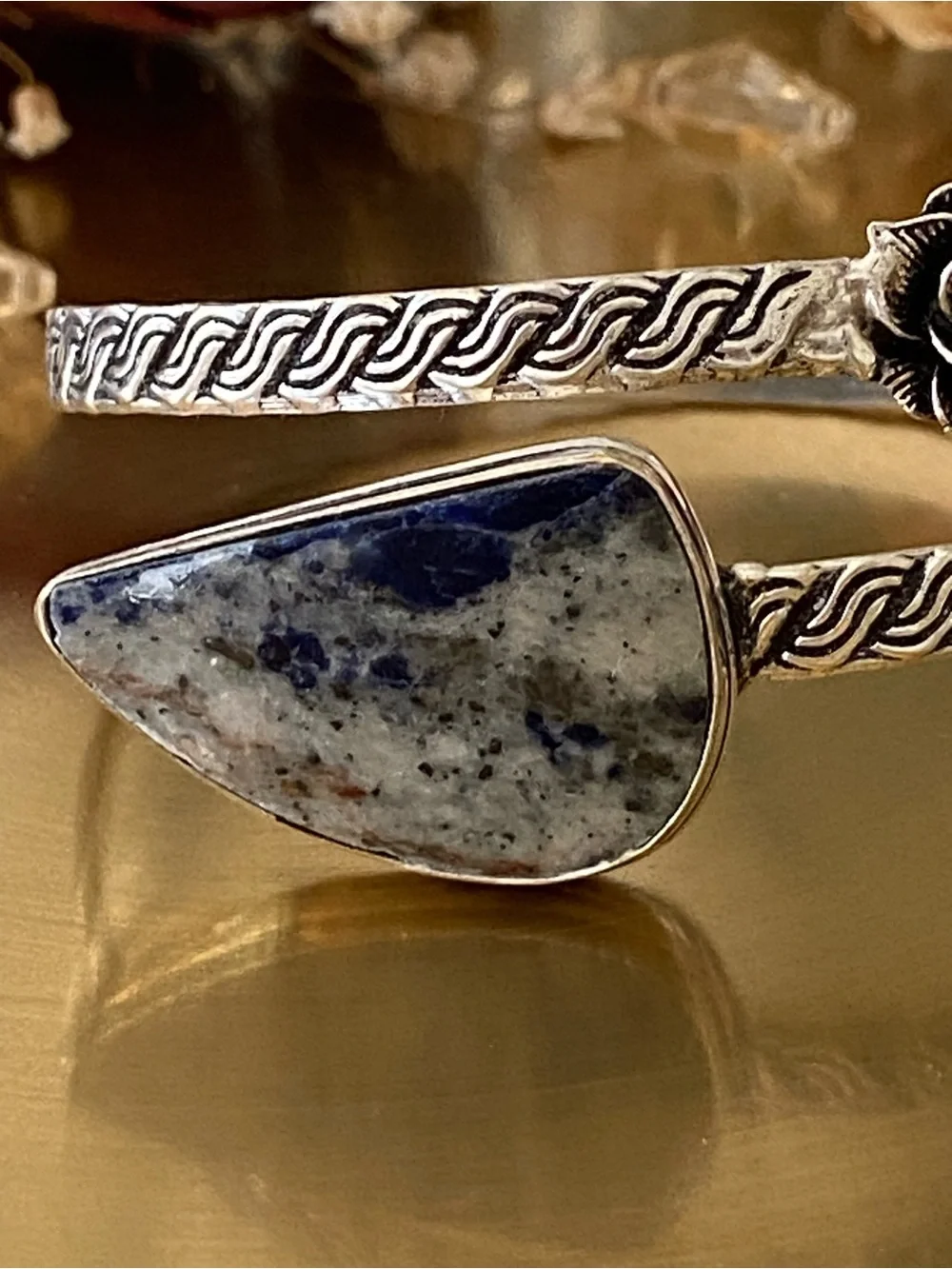 Sodalite Hand Crafted Flower Bypass Bangle